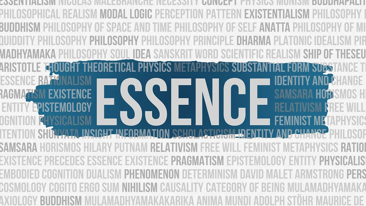 A word map featuring "Essence" at the center, representing the Ship of Theseus in relation to pocket knife customization.