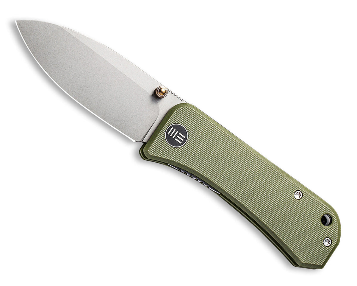Banter Pocket Knife in OD Green G10 with S35VN steel, open, standalone product shot