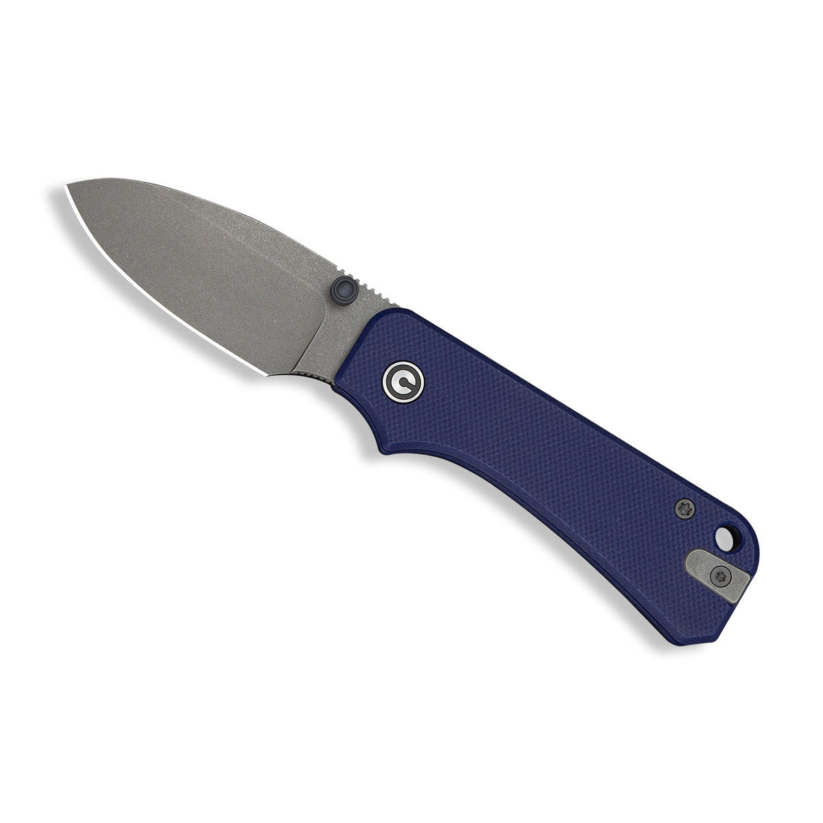 Baby Banter slip joint knife with blue G10 handle, open, front view