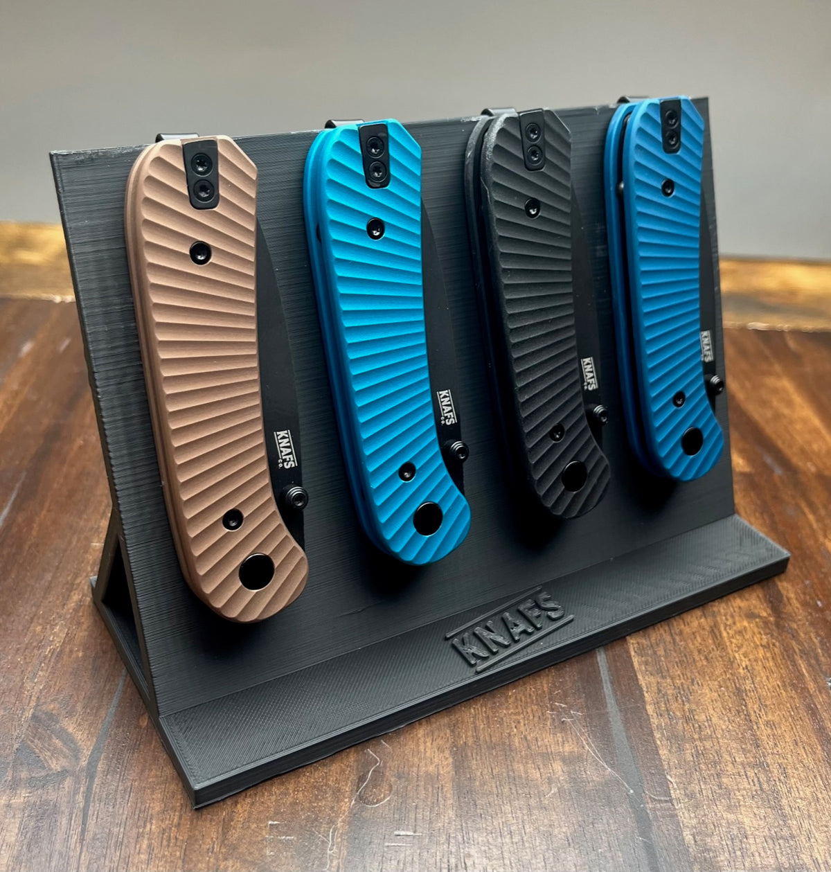 Knife Display Stand 3D print, printed and holding several folding knives