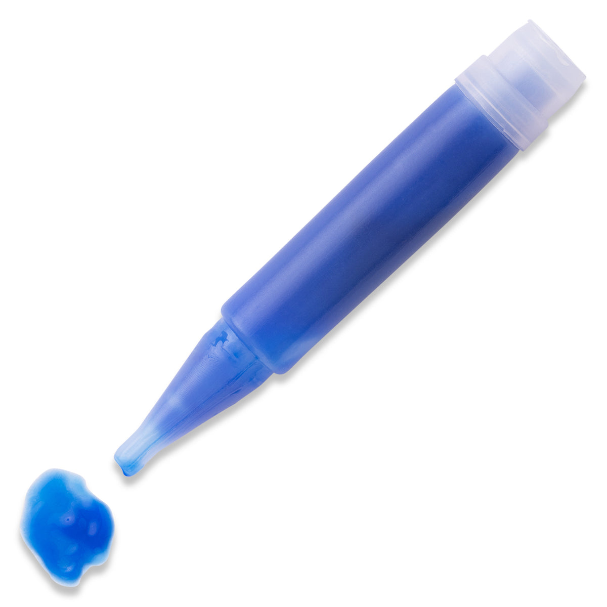 Blue Knife Thread Locker by Vibra-Tite shown at an angle with cap off