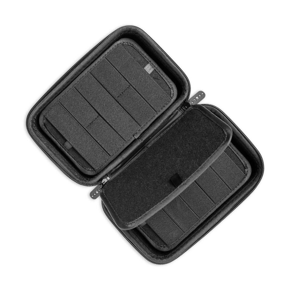 Knafs x Vault Case NANO Knife EDC Case, open and empty, showing the foam interior padding