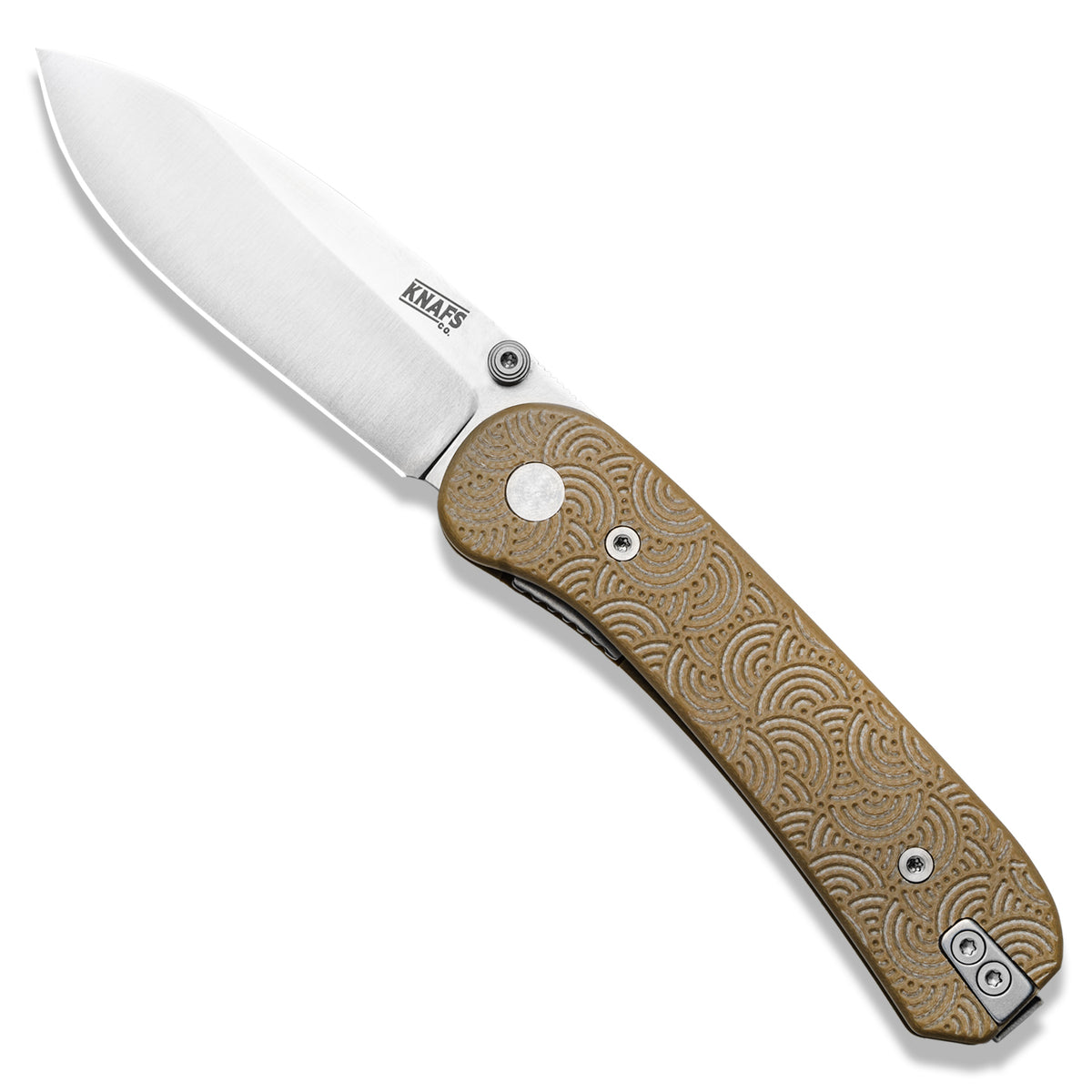 Knafs x Urban EDC Lander Seigaiha knife in tan, open, textured wave-pattern handle