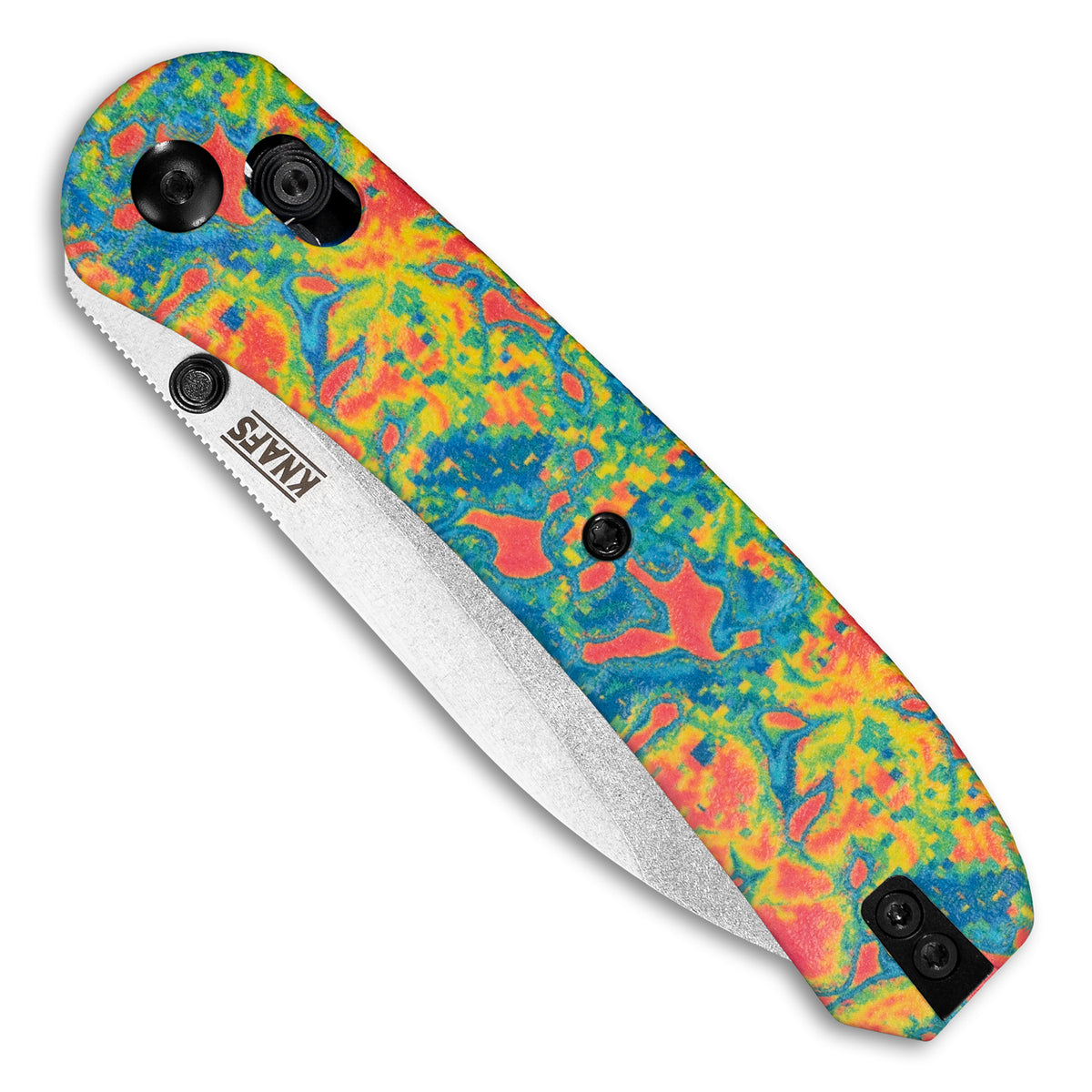 Closed front side of a Knafs Lander 2 Pocket Knife with Chromascale Heatmap patterned scales and a Stonewashed S35VN drop point blade
