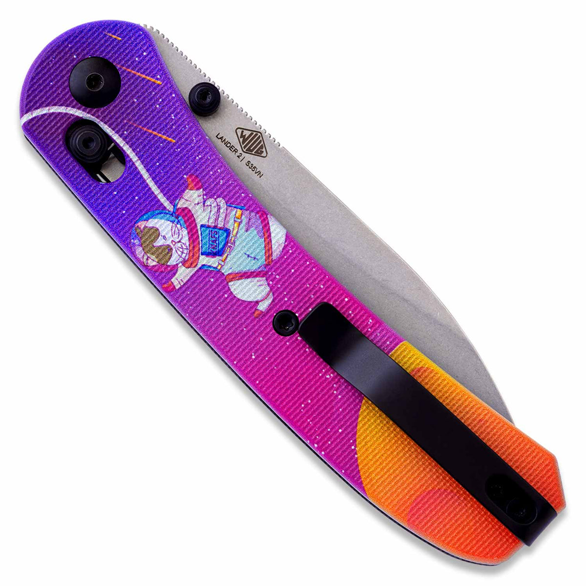 Lander 2 Knife Scales - Kitty Cosmo Crew G10 - Closed knife back