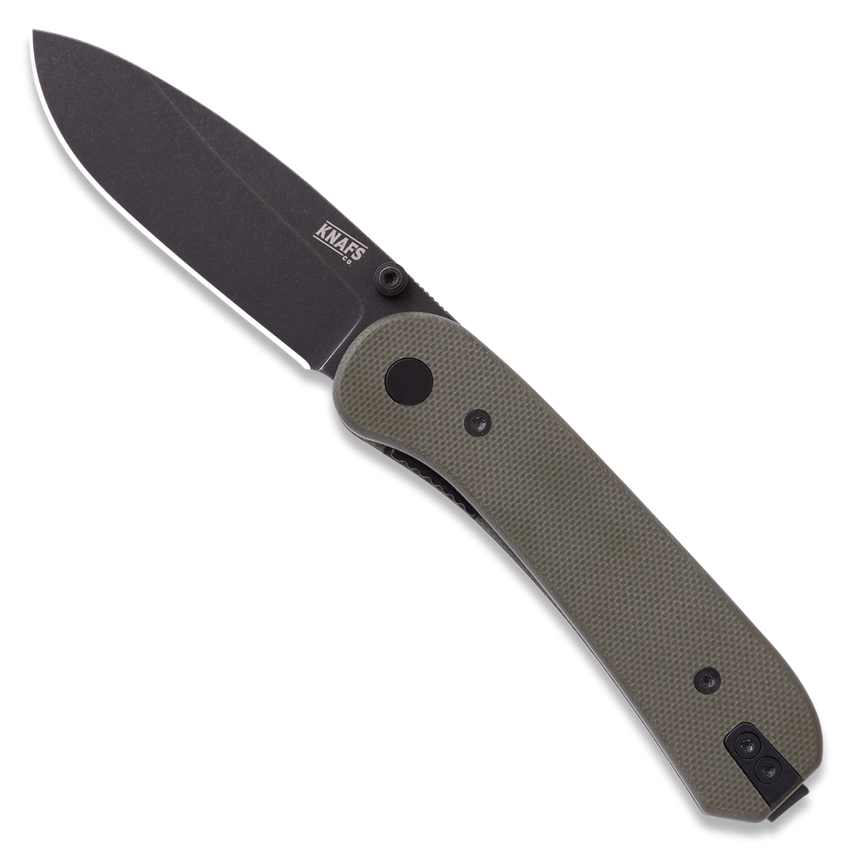Lander 1 Pocket Knife - Flat G10 Scales - Pre-Built - open front Black Blade - OD Green Handle
