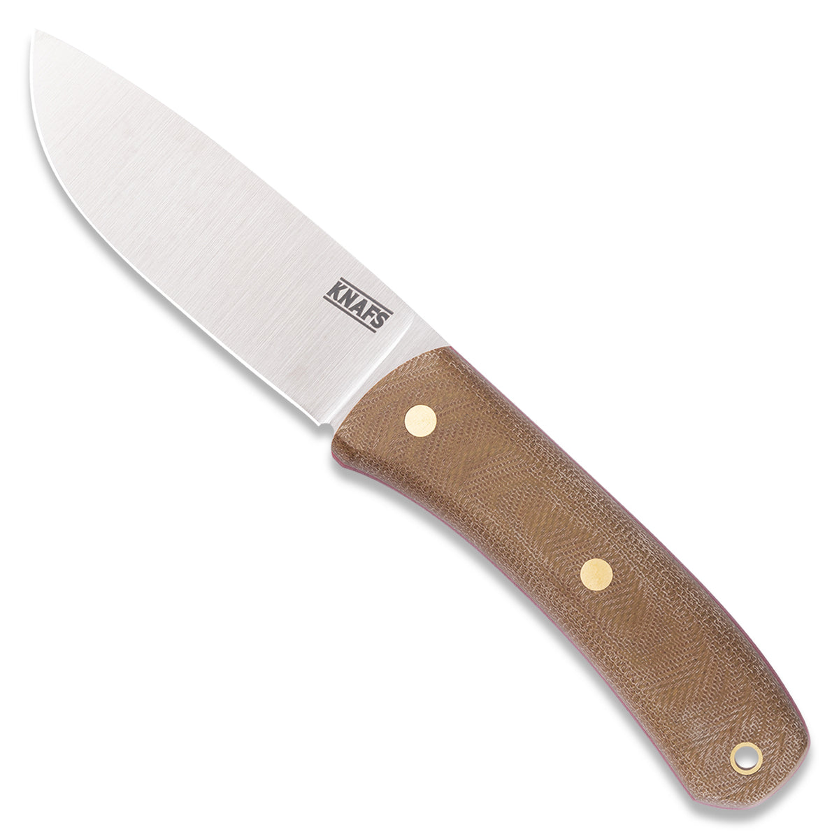 Large Lulu Fixed Blade Knife in A2 steel, tan handle, standalone product shot, front view