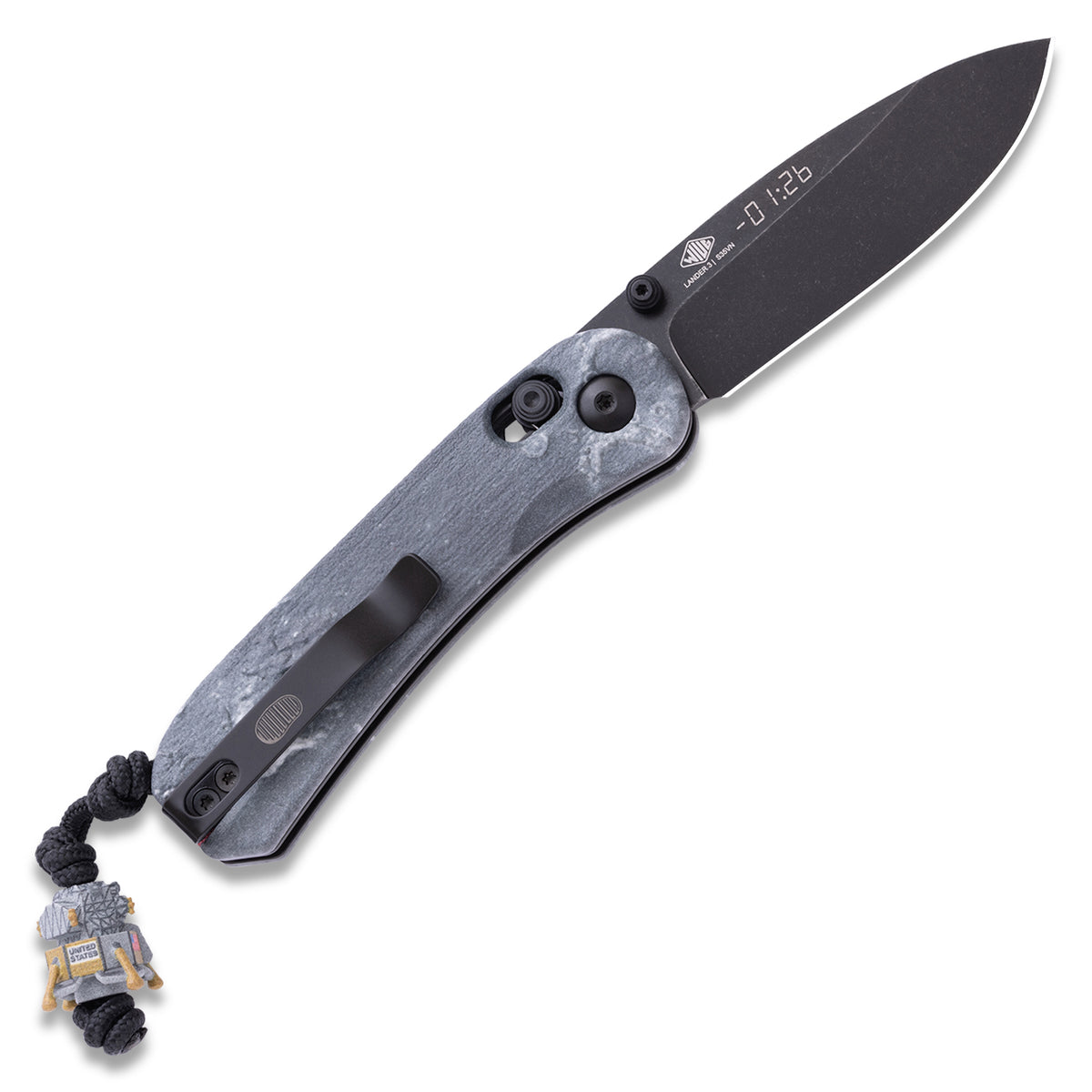 Lander 3 Pocket Knife Limited Edition (Lunar Lander), open, back view, with lanyard cord