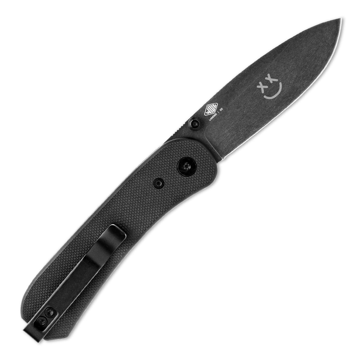 BLEM Lander 1 Pocket Knife in Black G10, open, standalone product shot