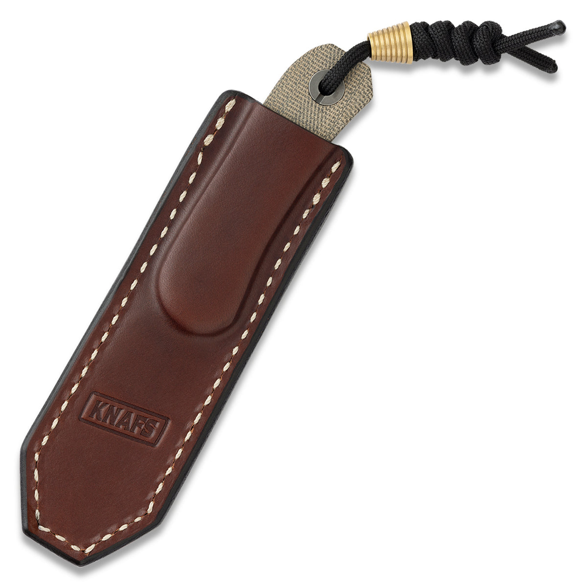 Lander 4 in-pocket brown leather sheath with knife inserted, front view