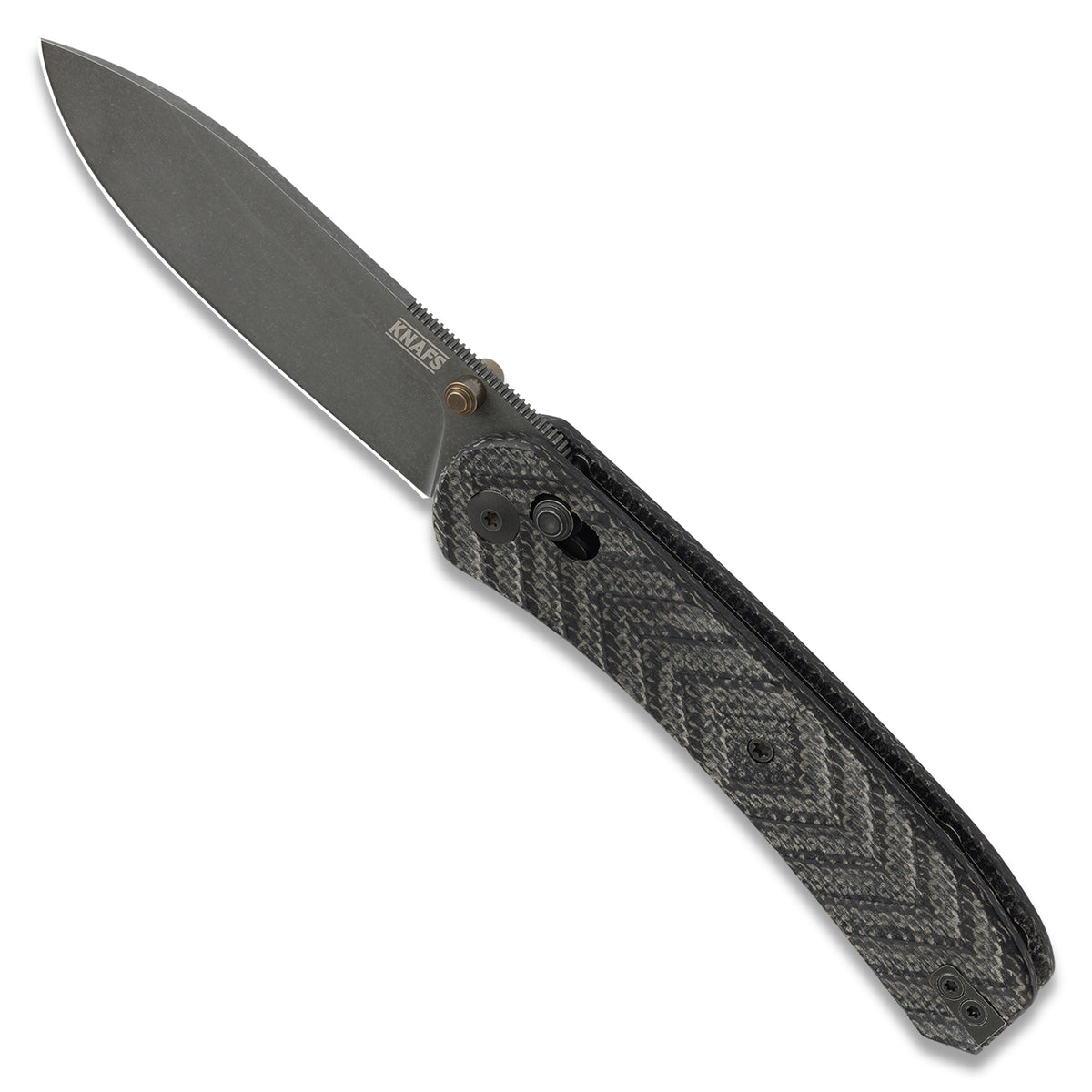 Jeremy Siers Lander 2 knife with black micarta handle, open, spine view
