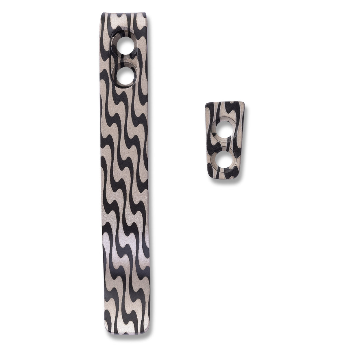 Engraved Pocket Clip and clip insert for Lander 1/2/3 in a wave pattern, standalone product shot