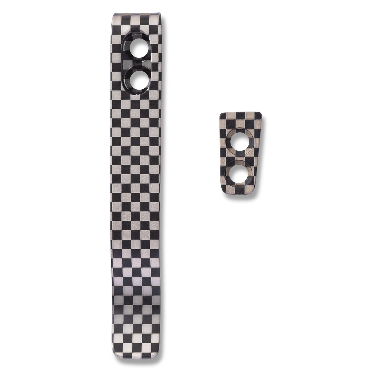 Engraved Pocket Clip and clip insert for Lander 1/2/3 in a checkerboard pattern, standalone product shot