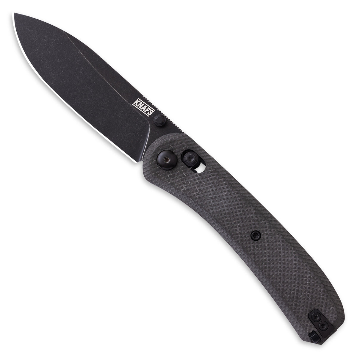 Lander 2 Pocket Knife - Carbon Fiber - Pre-built - Black Stonewash - Ripple pattern handle - Open front
