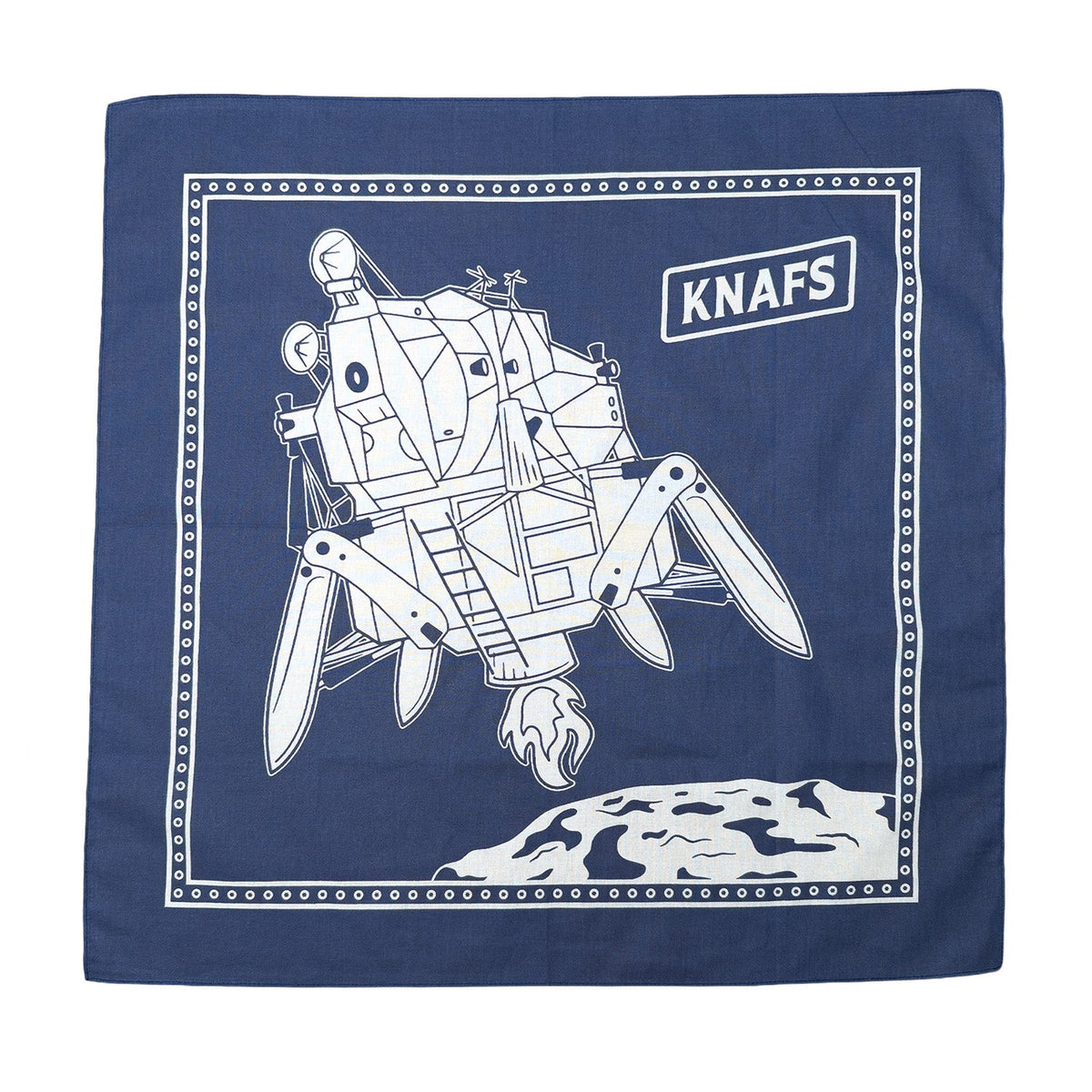 Knafs Lunar Landana cotton bandana with navy blue moon and knife design
