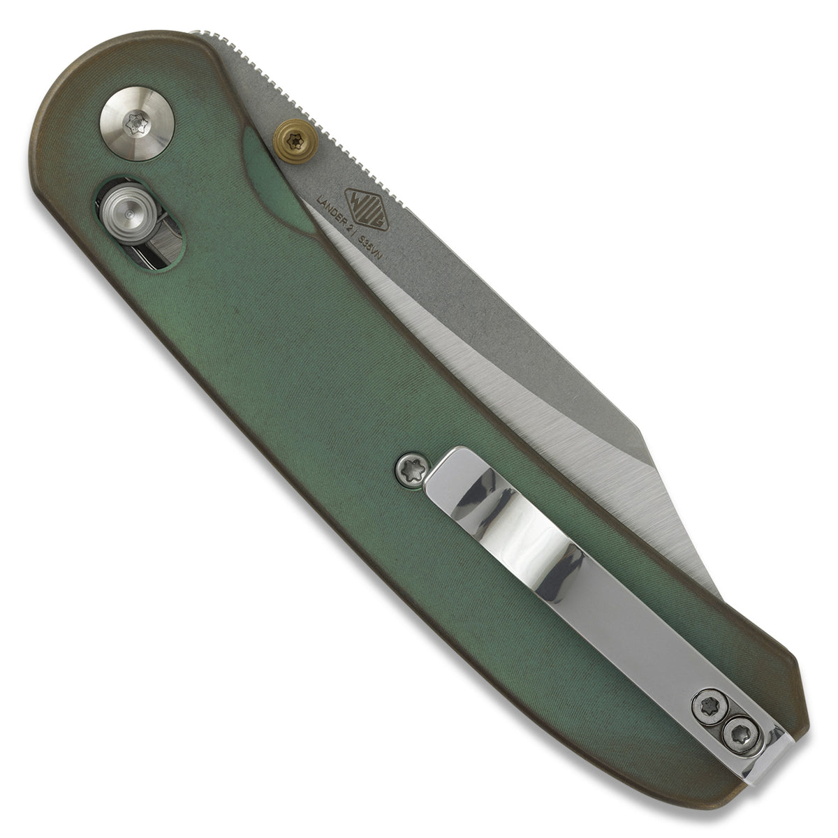KNAFS-00641-Lander 2 Clip Point Way of Knife Titanium scales closed back