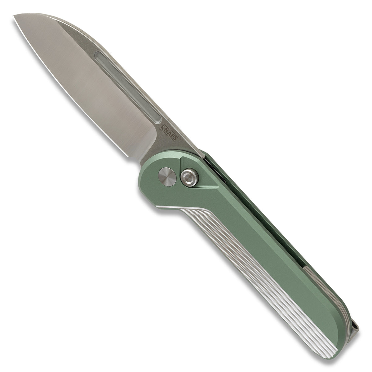 Capcom pocket knife with Mission Control green handle, closed, front view