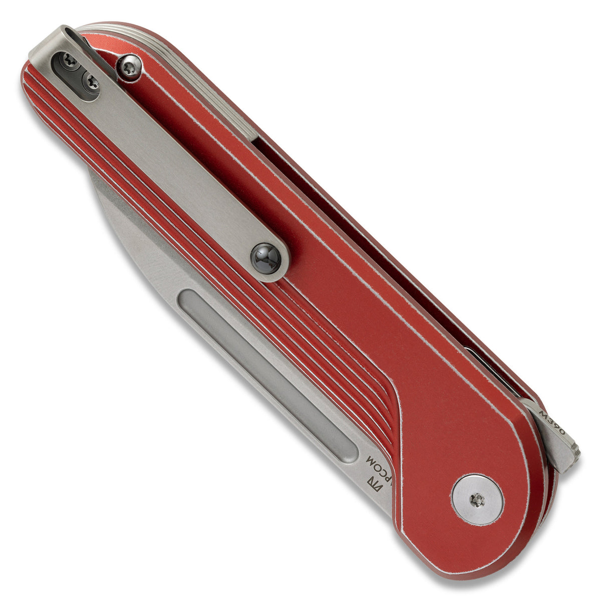 Capcom pocket knife with Re-Entry Red handle, closed, angled view