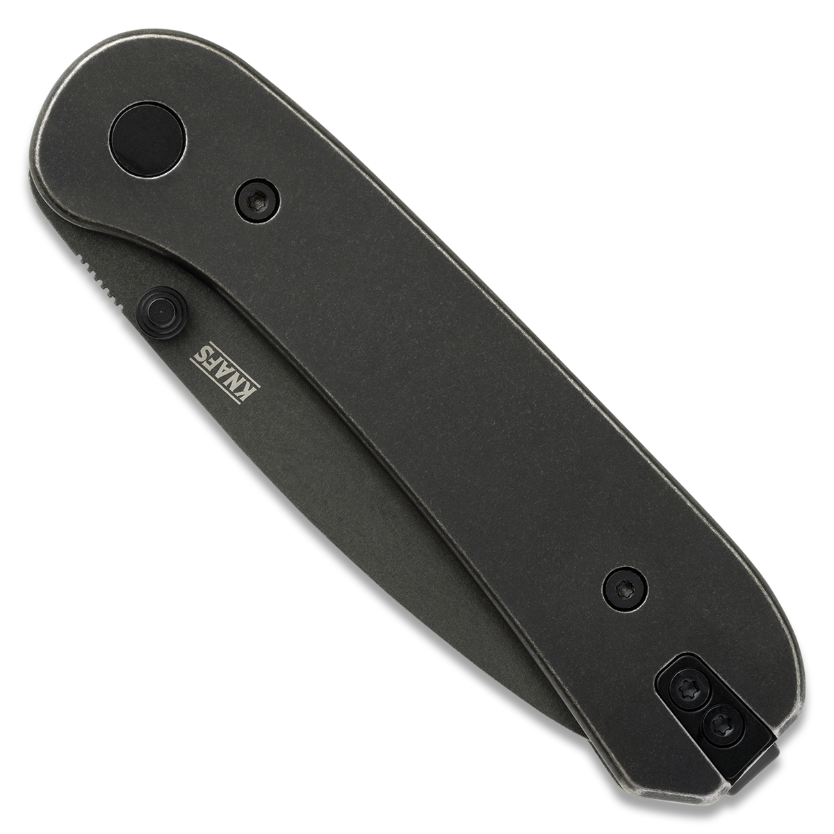KNAFS-00647 Lander 1 Pocket Knife - Black Stonewash Steel - Black Stonewash D2 Open Front