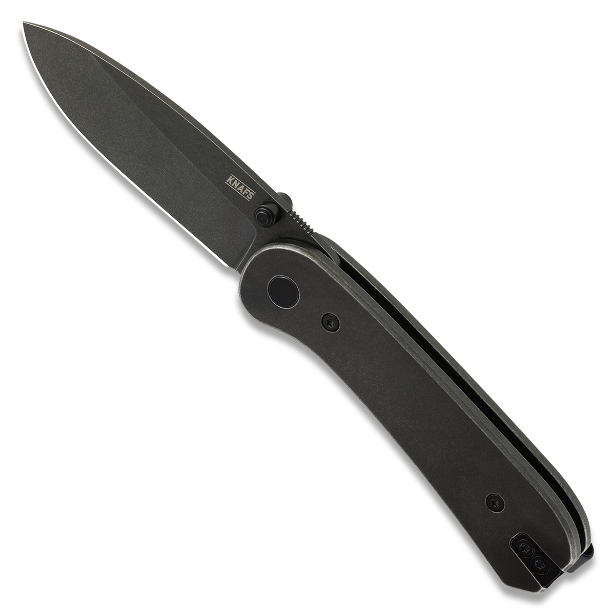 KNAFS-00647 Lander 1 Pocket Knife - Black Stonewash Steel - Black Stonewash D2 Open Top