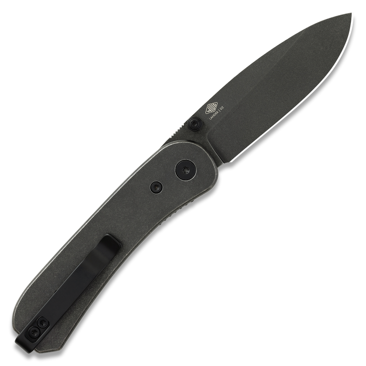 KNAFS-00647 Lander 1 Pocket Knife - Black Stonewash Steel - Black Stonewash D2 Open Back
