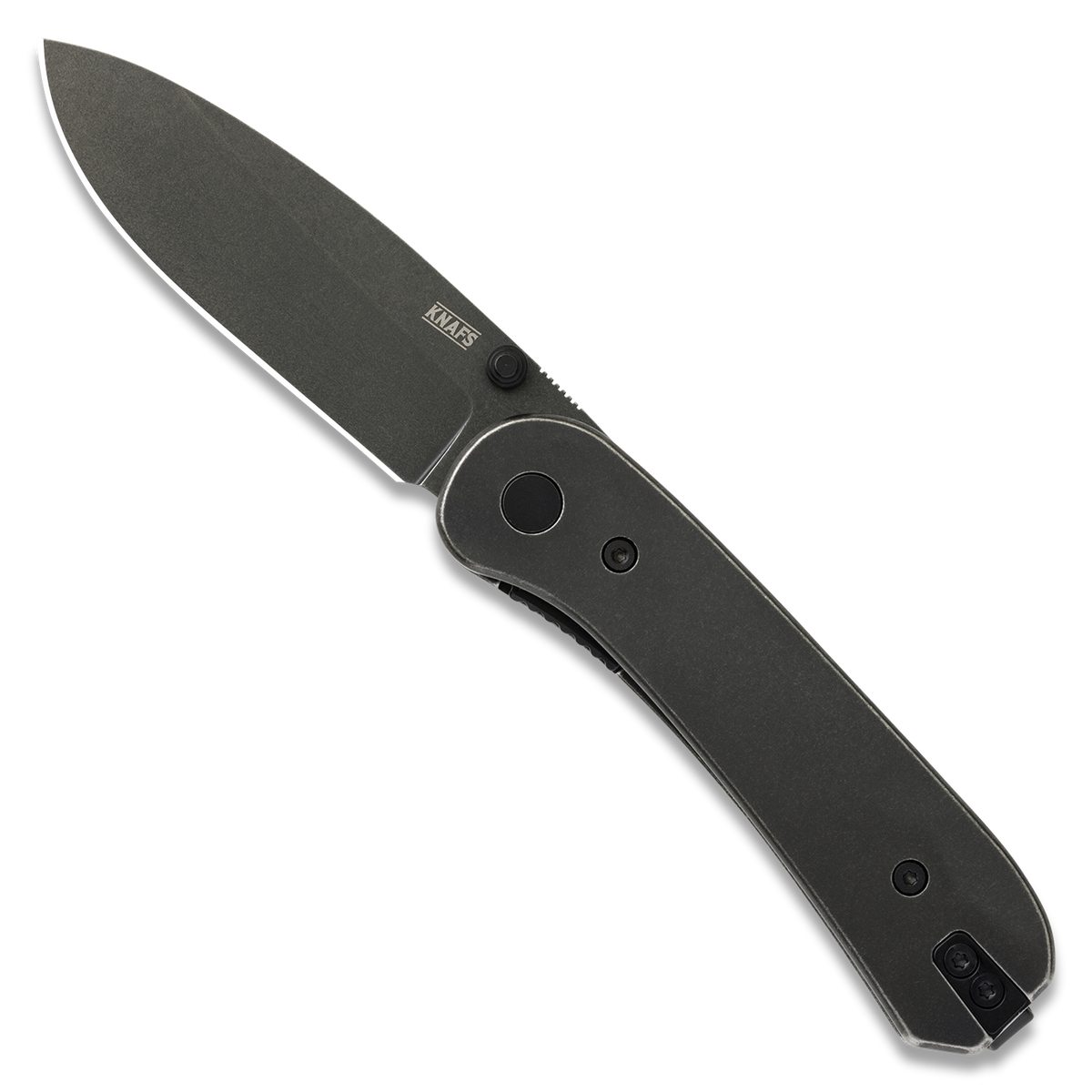 KNAFS-00647 Lander 1 Pocket Knife - Black Stonewash Steel - Black Stonewash D2 Open Front