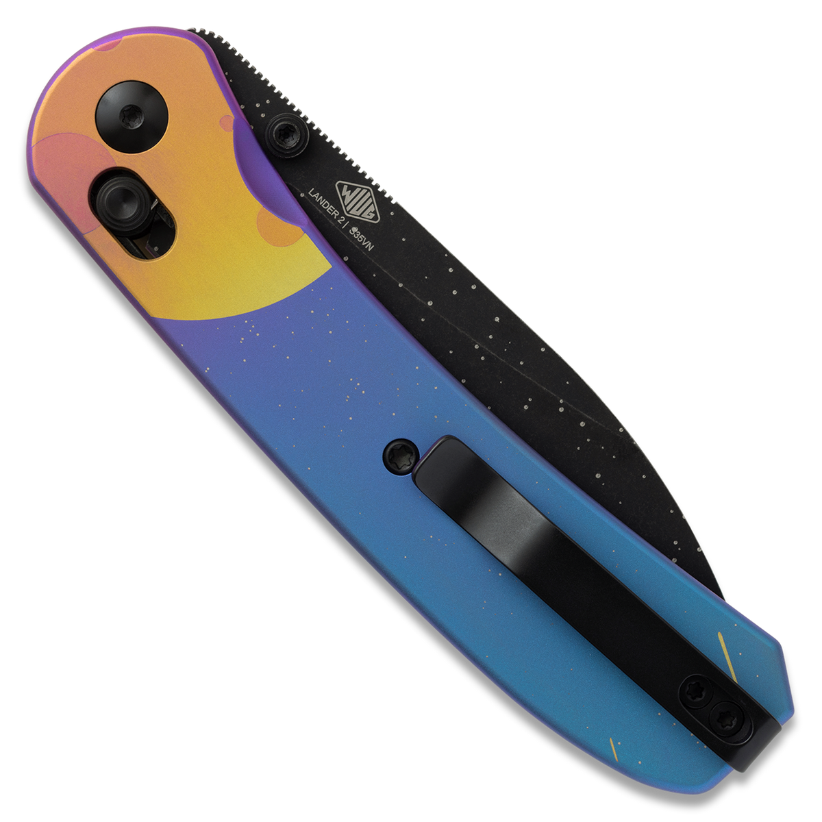 Lander 2 pocket knife, Gary Ti black S35VN edition, open, back view