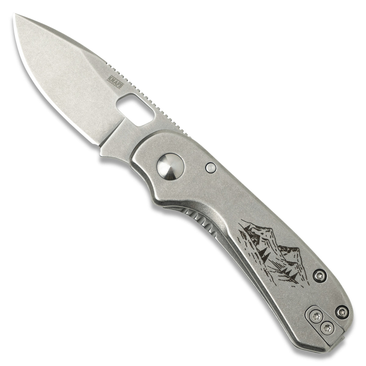 Lander 5 pocket knife, Alpine mountain landscape edition, gray stonewashed, open