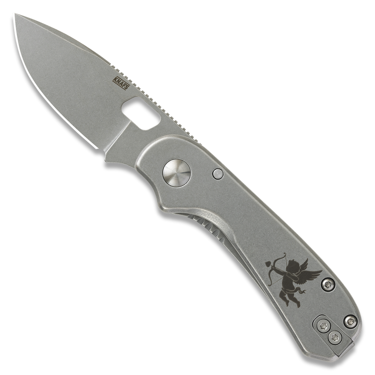 Lander 5 pocket knife, Valentine's engraved edition, gray stonewashed, open
