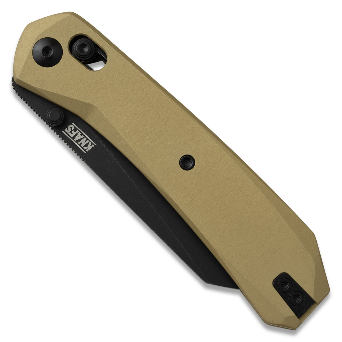 Lander 2 Reverse Tanto pocket knife with gold aluminum handle, closed, back view
