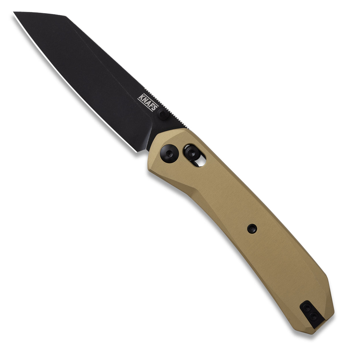 Lander 2 Reverse Tanto pocket knife with gold aluminum handle, open, front view