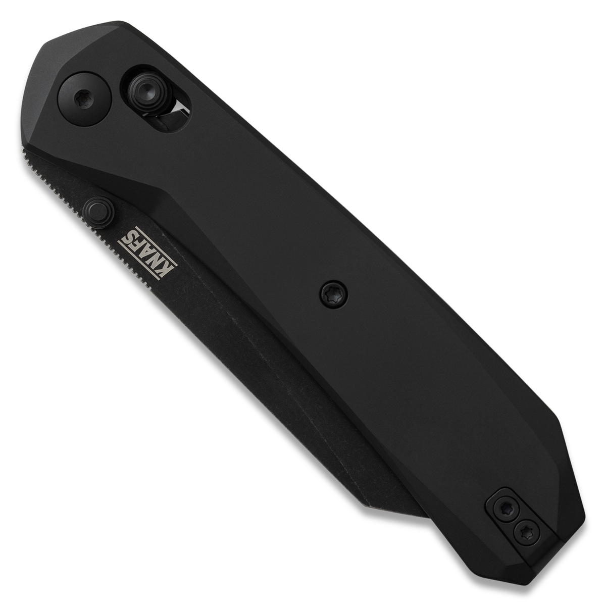 Lander 2 Reverse Tanto pocket knife with black aluminum handle, closed, front view