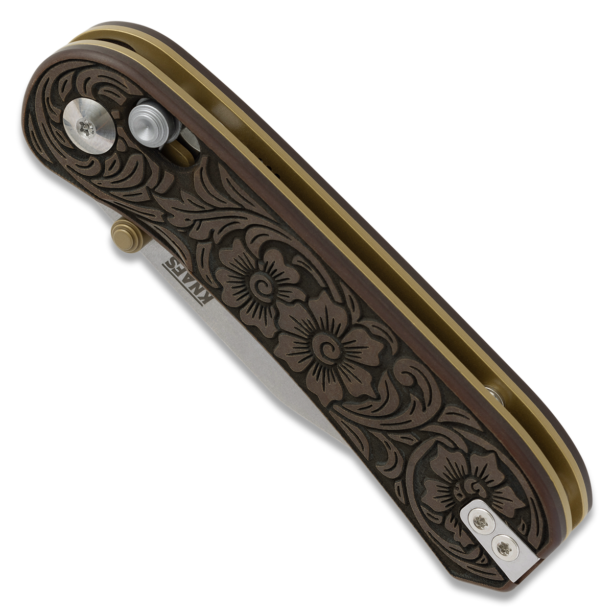 Lander 3 knife, Filigree Western clip point edition, open, angled view