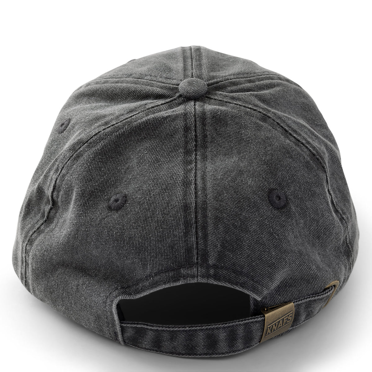 Knafs Dad Hat, black canvas embroidered, back view showing adjustable strap
