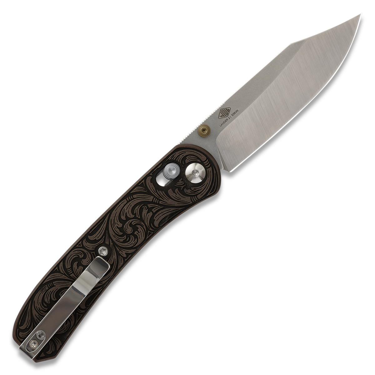 Lander 2 knife, Filigree Western clip point edition, open, back view