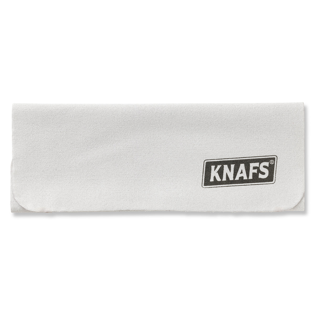 Polishing Cloth in gray suede with black Knafs logo, folded, standalone product shot