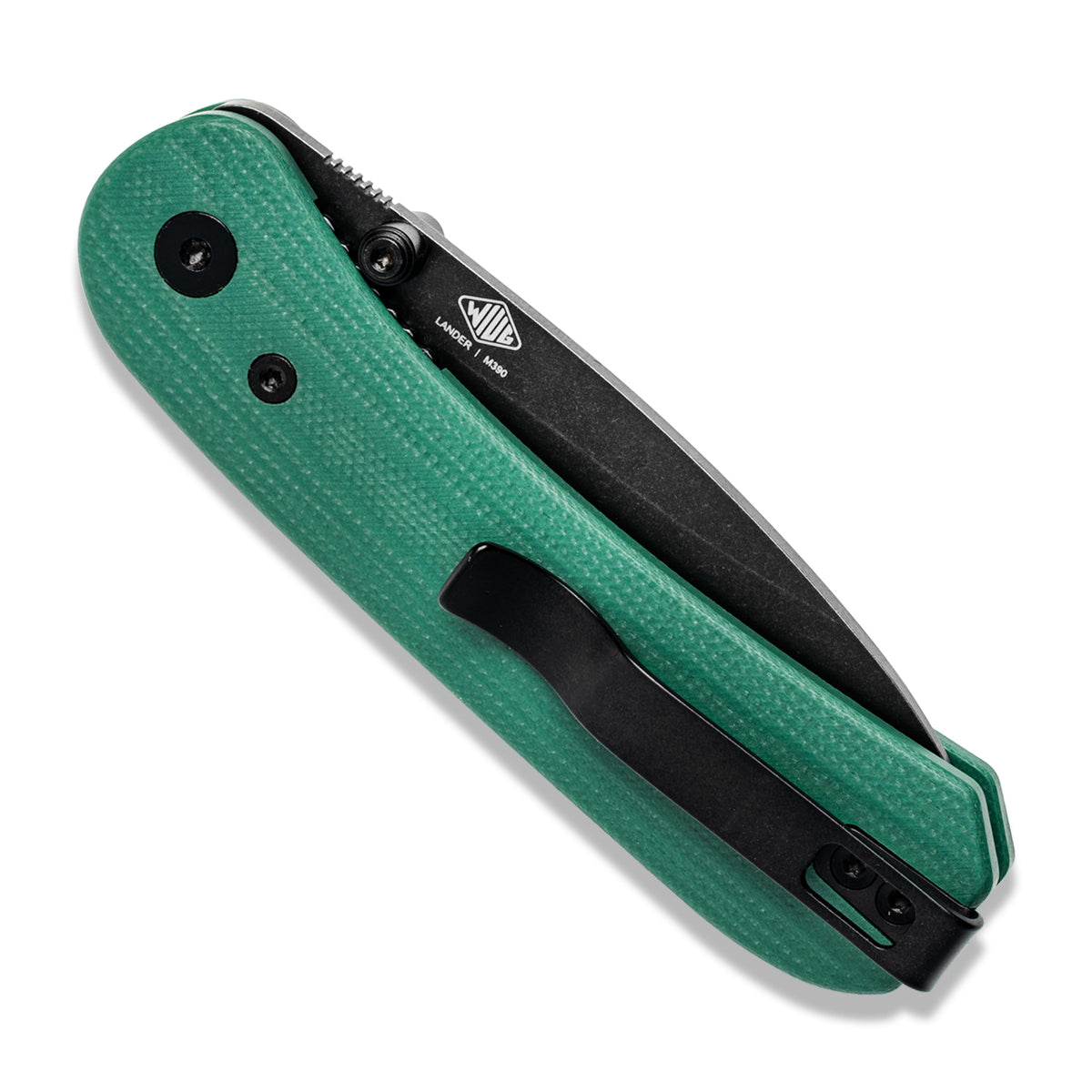 Knafs x Urban EDC Lander Seigaiha Green knife, open, back view