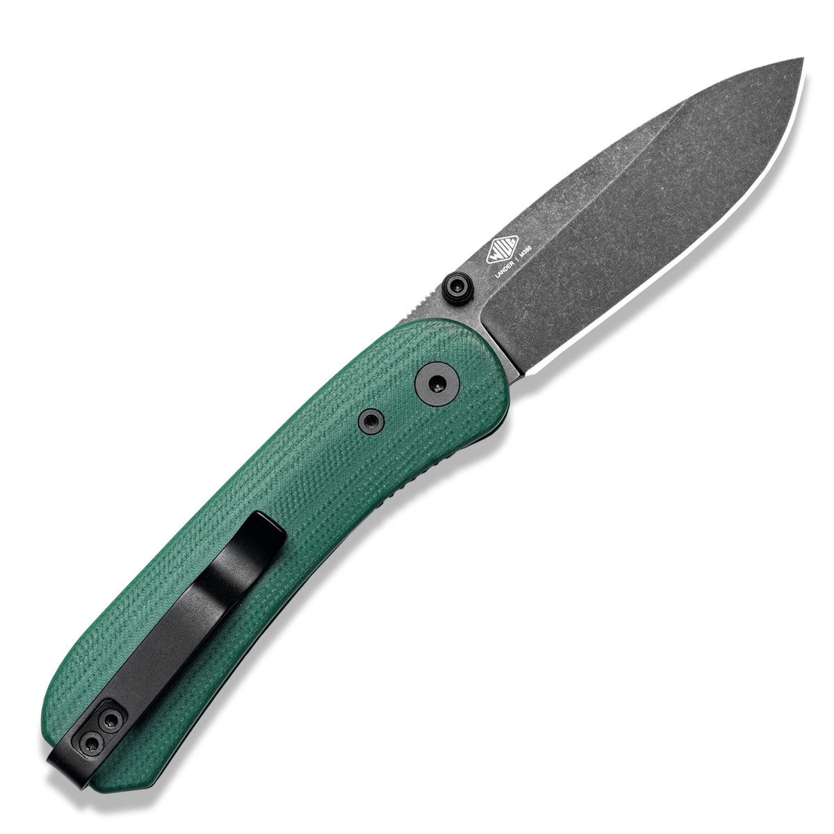 Knafs x Urban EDC Lander Seigaiha Green knife, open, close-up angle