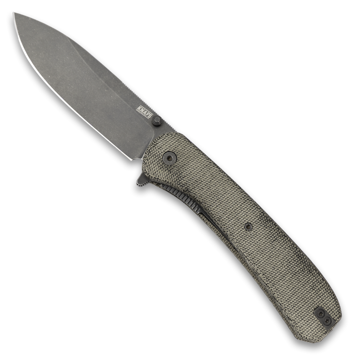 Lander 7 pocket knife with Moondust micarta handle, open, front view