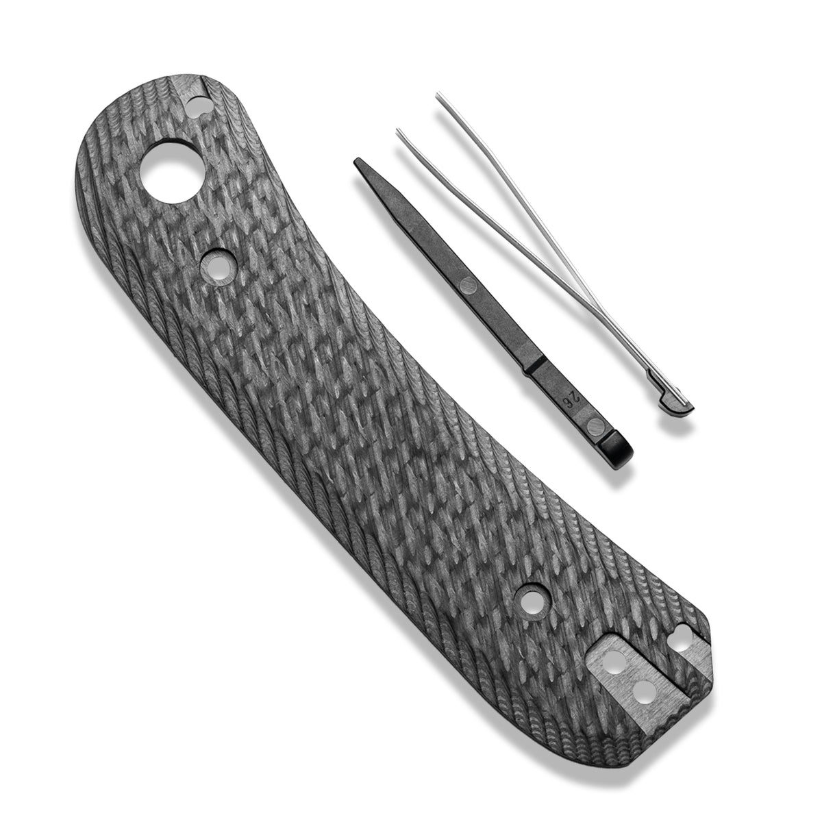 Lander 1 Knife Scales in Bias Carbon Fiber, scale pair with pivot tool