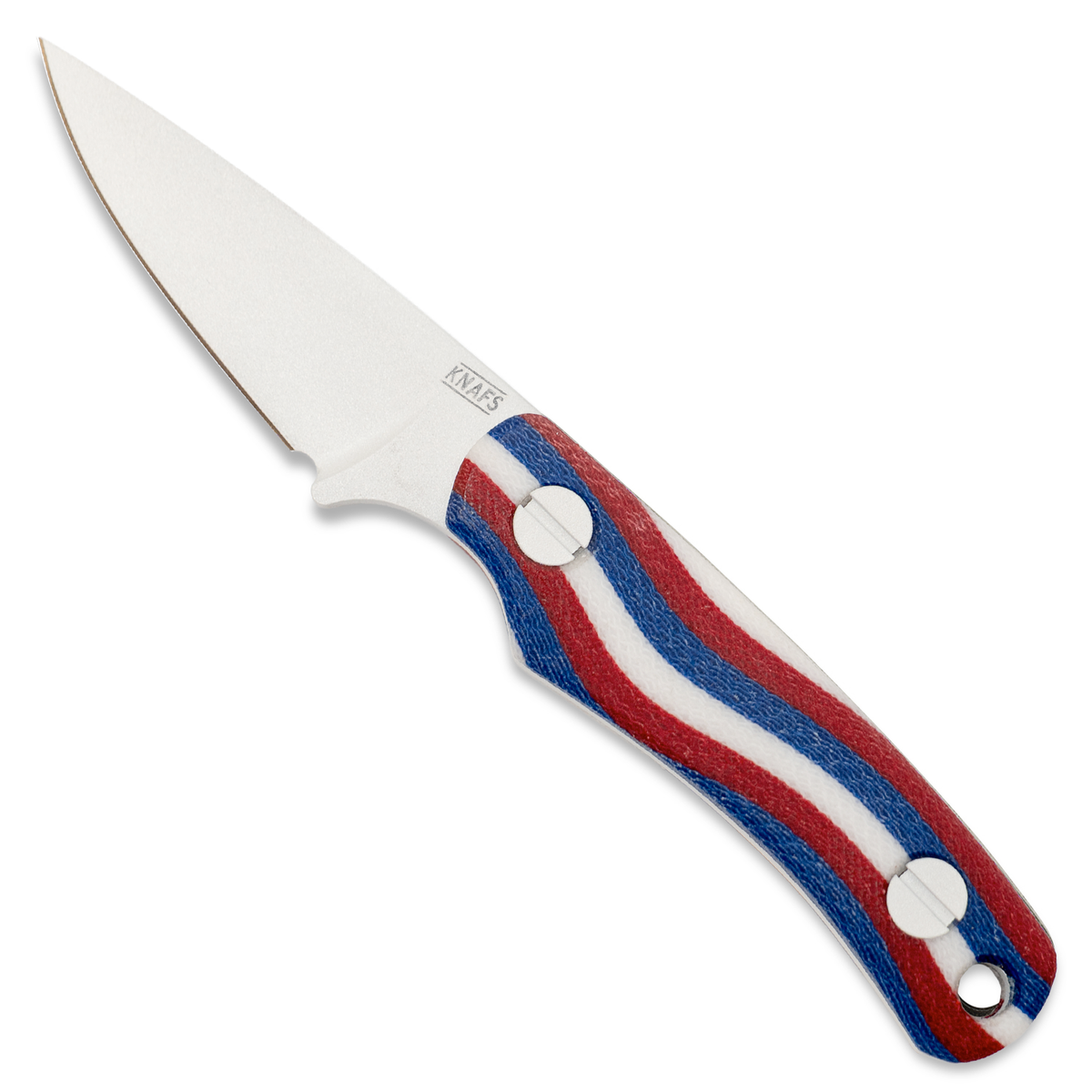 Little Lulu fixed blade knife, U.S. 250th anniversary Americarta edition, red white and blue handle, front view