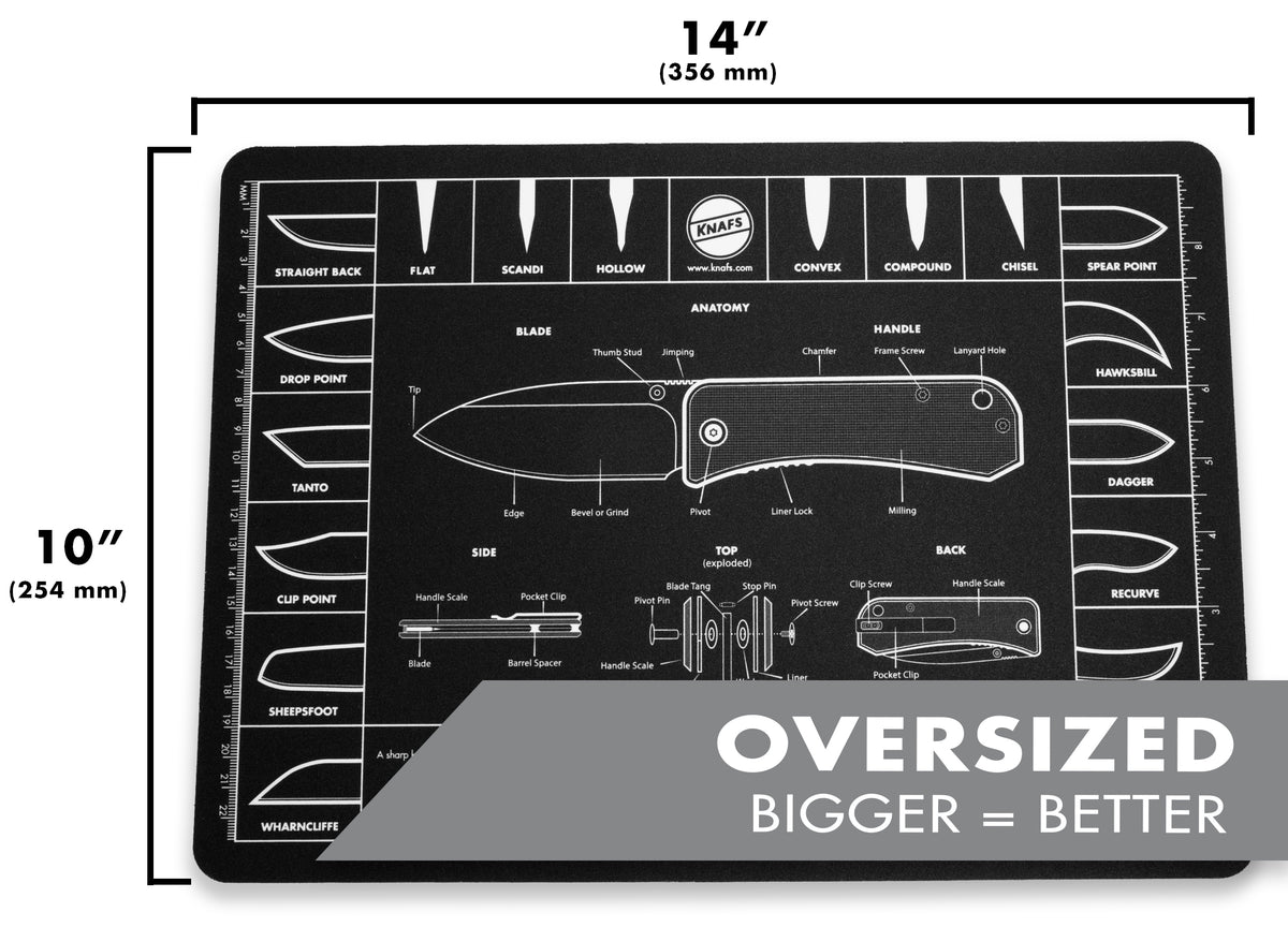Knife Mouse Pad - Oversized Shop Mat 14 x 10" with dims