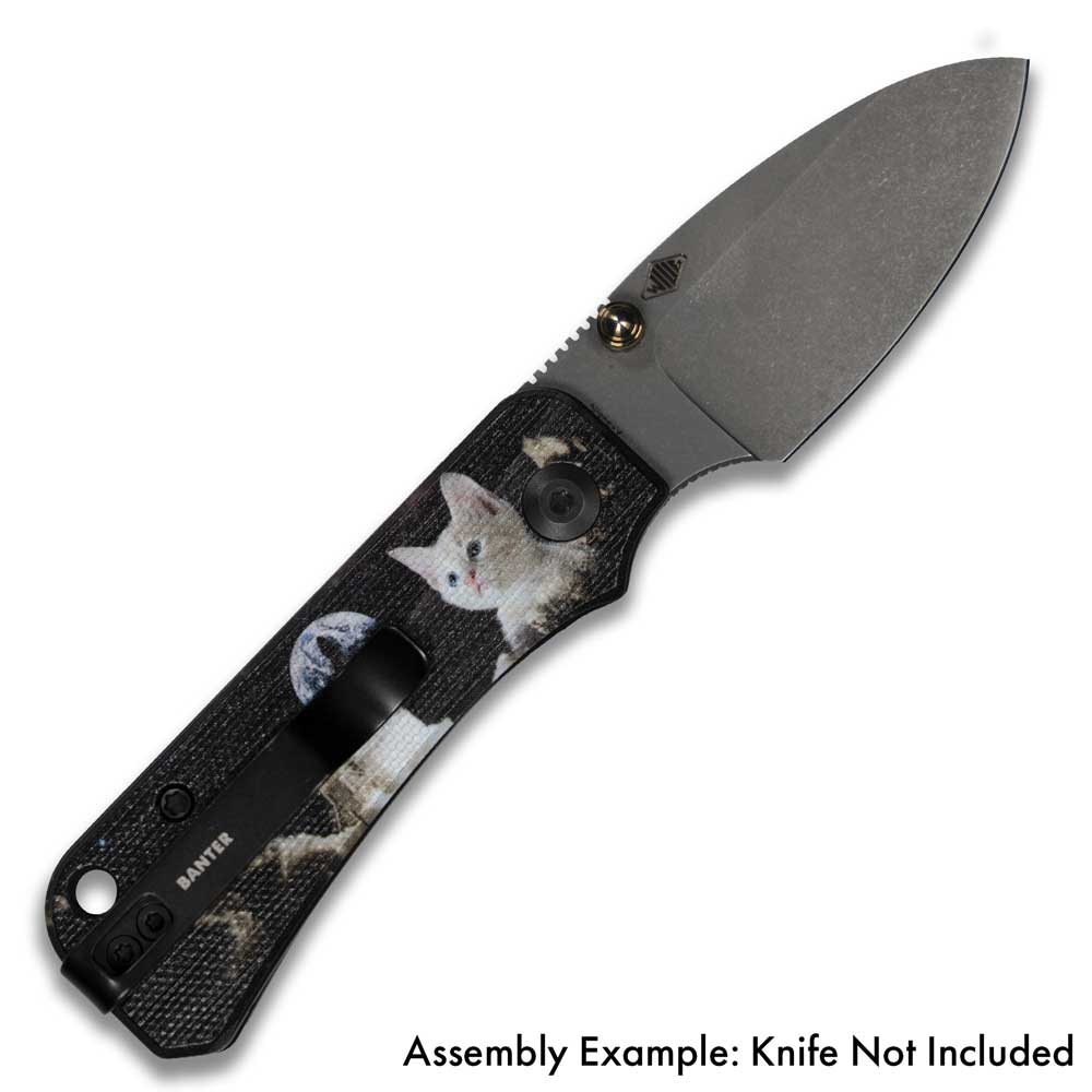 Space Kitty Civivi Baby Banter Scales installed on an open pocket knife, back view (assembly example, knife not included)
