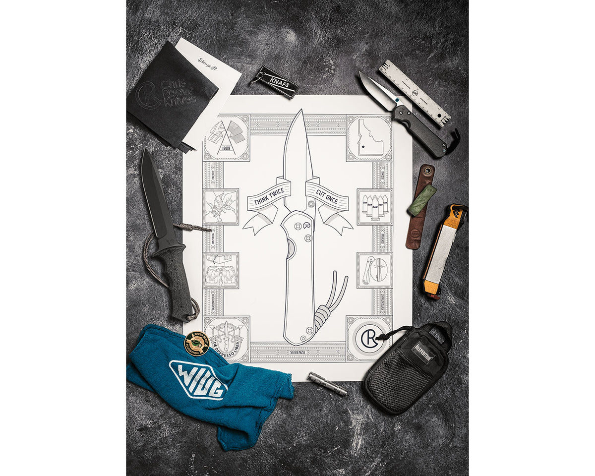 Sebenza Letterpress Premium Poster displayed at an angle on a blue fabric background