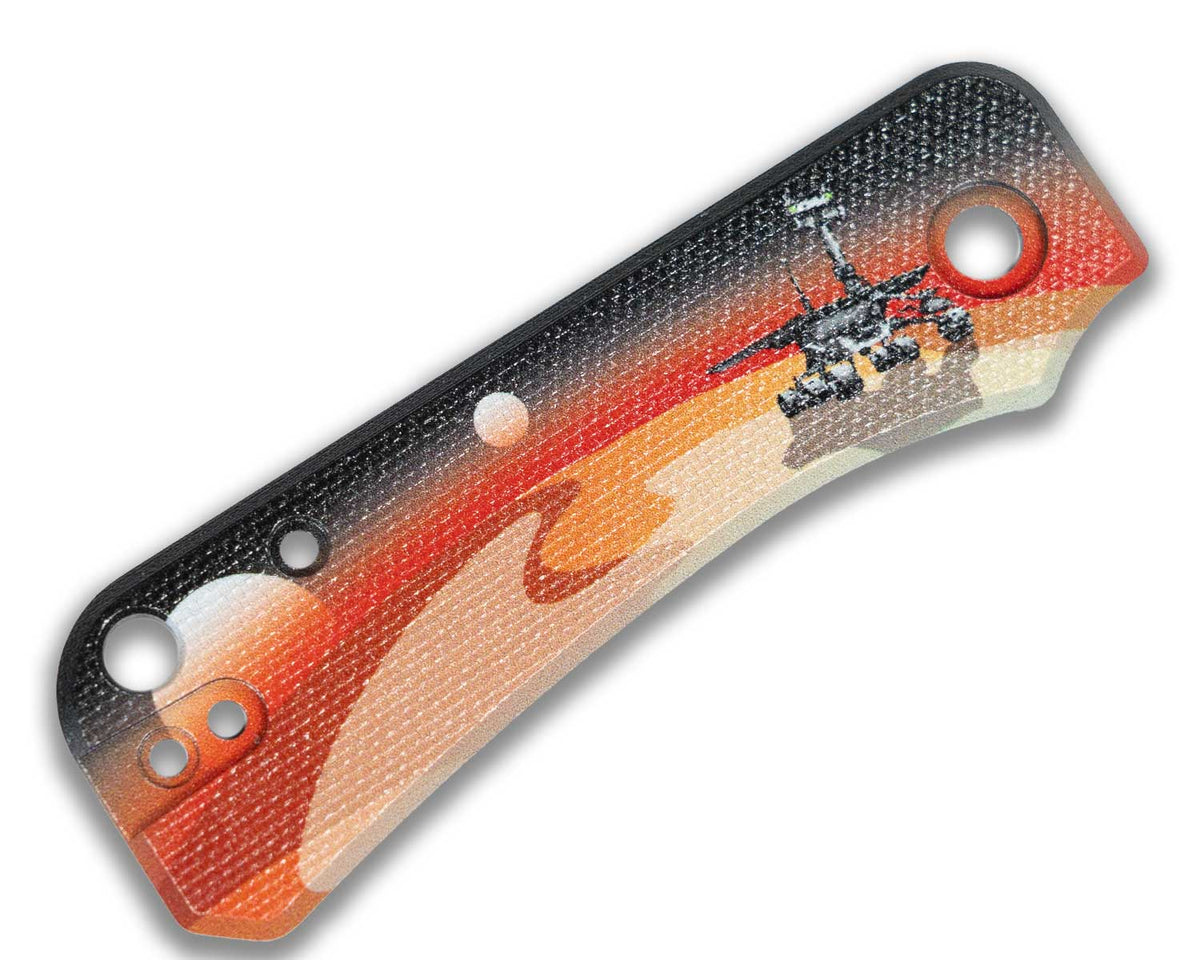 Mars Space Kitty Baby Banter Knife Scales, back view with a grayscale planet illustration