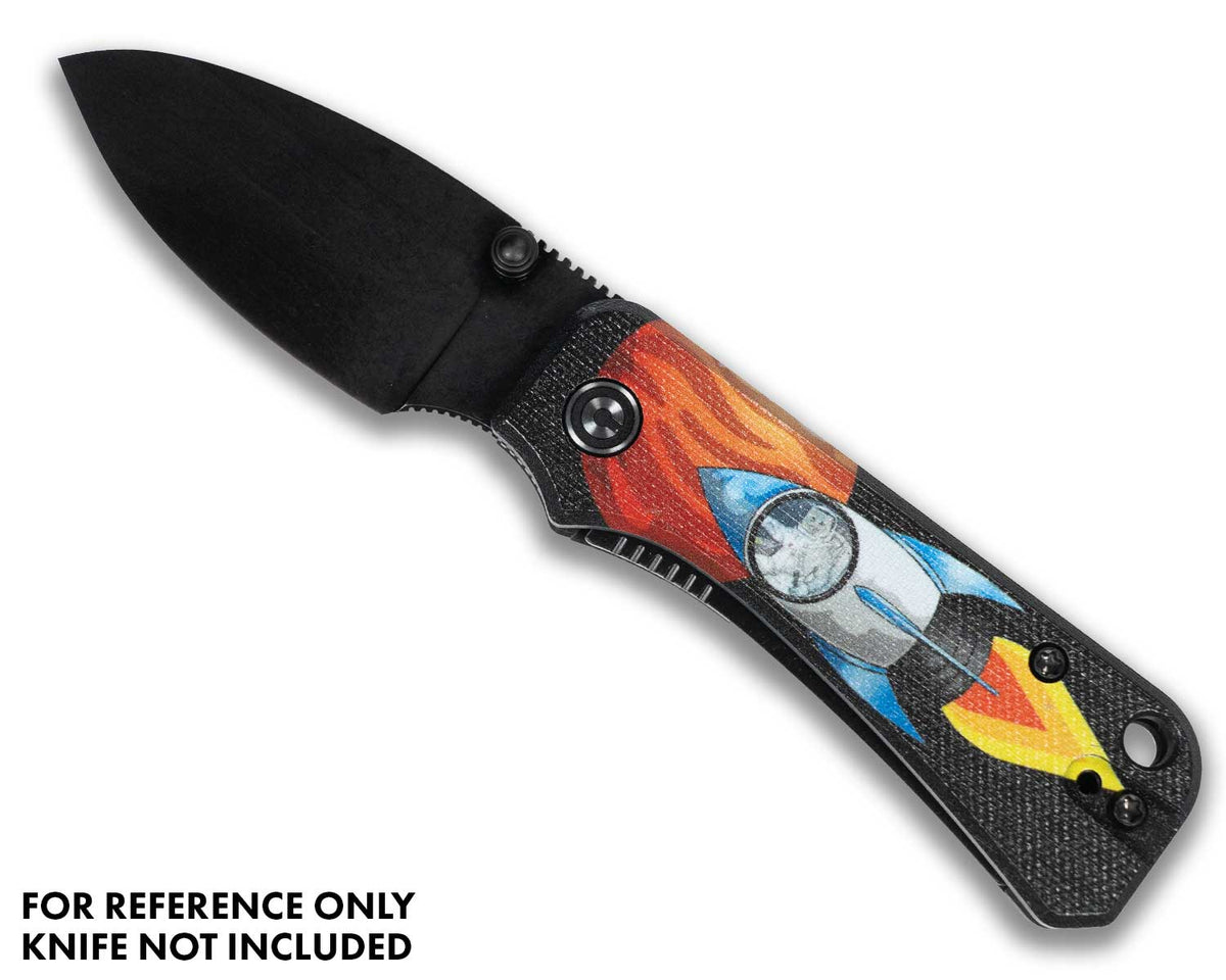 Mars Space Kitty Baby Banter Knife Scales installed on an open pocket knife with black blade, front view (reference image, knife not included)