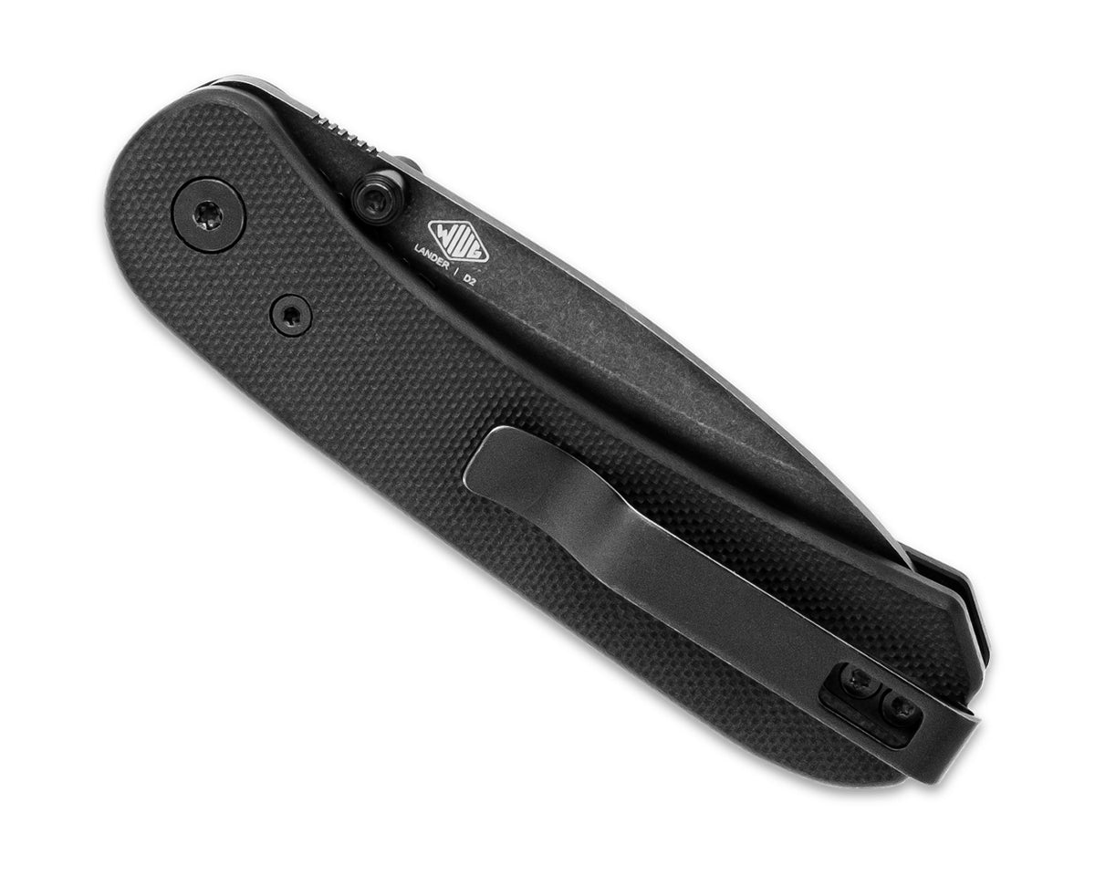 Knafs Lander 1 Pocket Knife - Black G10 with Black D2 Blade - Closed Back