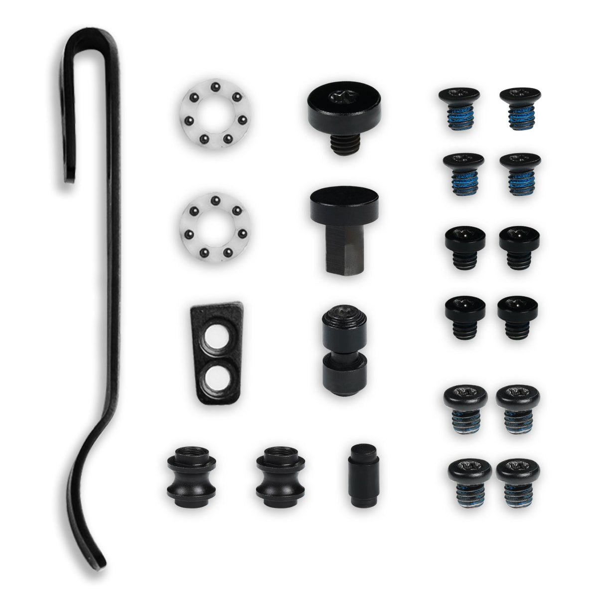 Lander 1 Pocket Knife Rebuild Kit - Black - Up close and detailed view of the included parts in the kit.