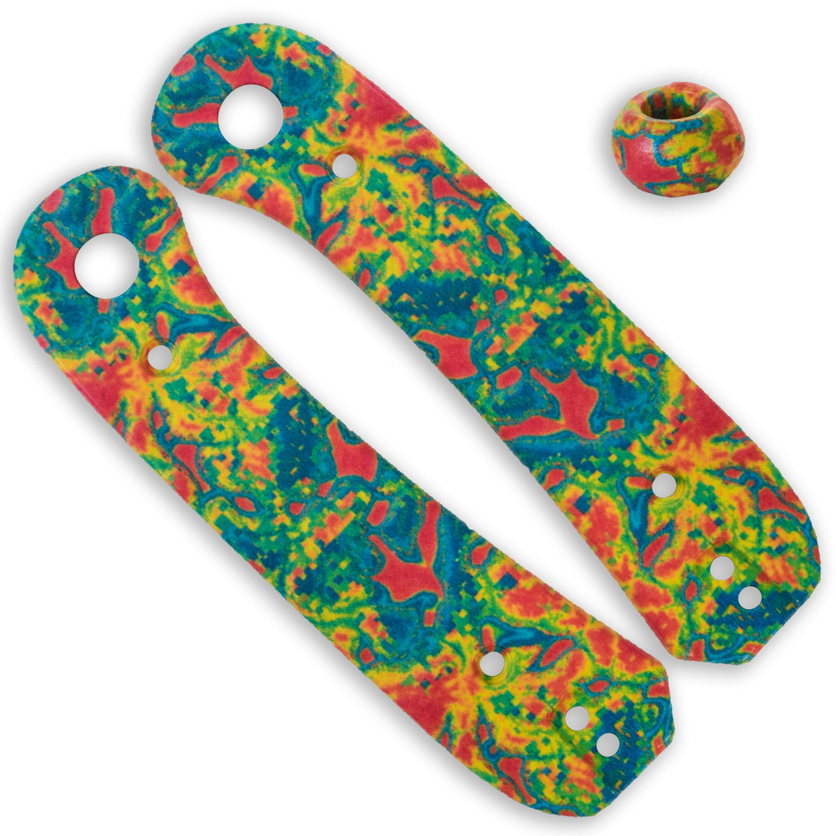 Lander 1 Knife Scales in Heatmap scale pair with pivot bead, alternate angle