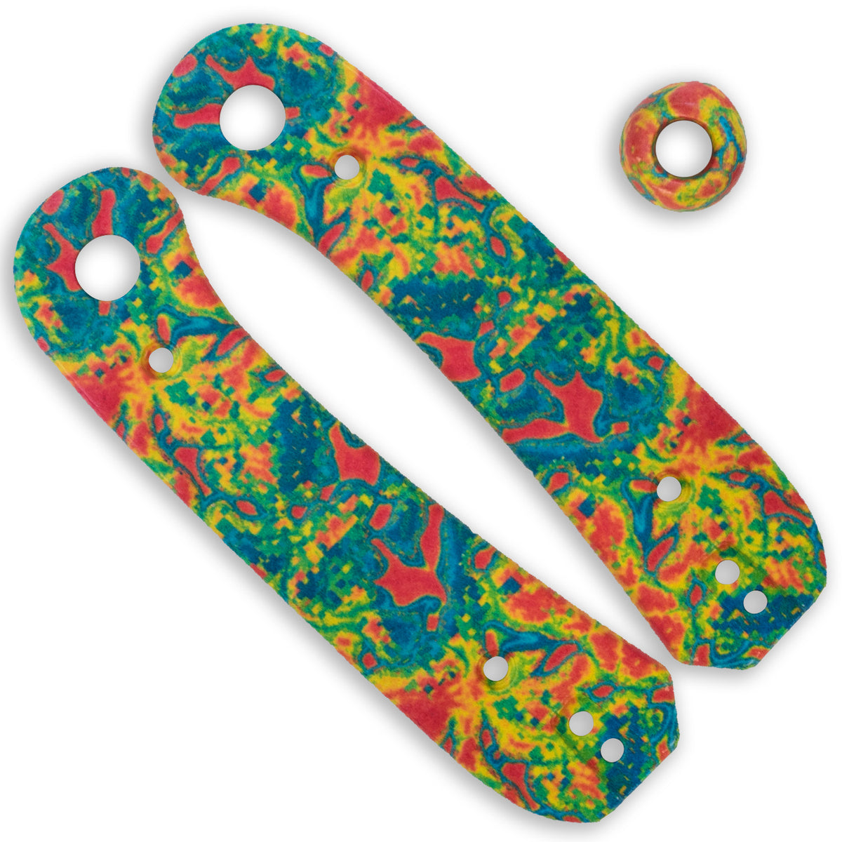 Lander 1 Knife Scales in Heatmap scale pair shown with the matching pivot bead accessory